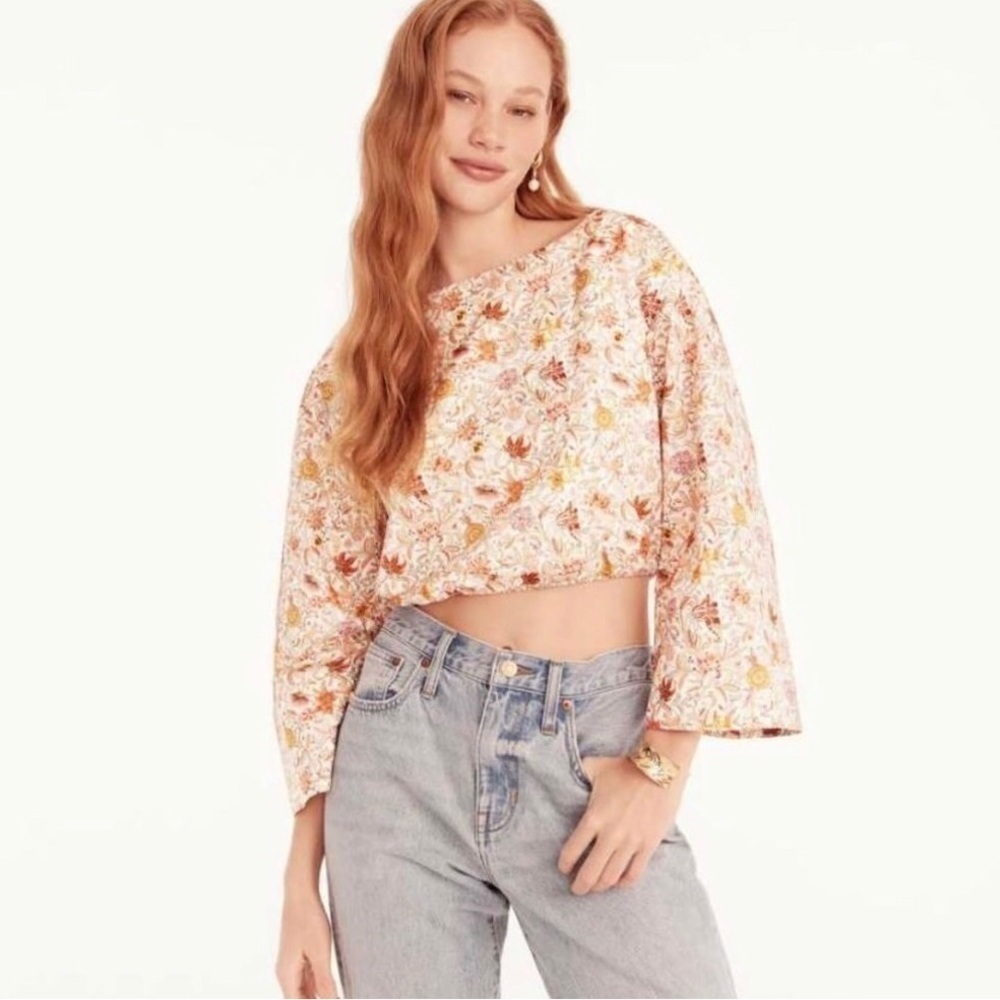 NWT J. Crew Liberty Fabric XS Bell-sleeve cotton crop top floral Lined